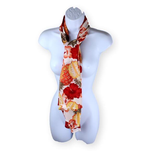 Vix & Lenny Vintage Red Yellow Womens Rectangle Scarf - Picture 3 of 7